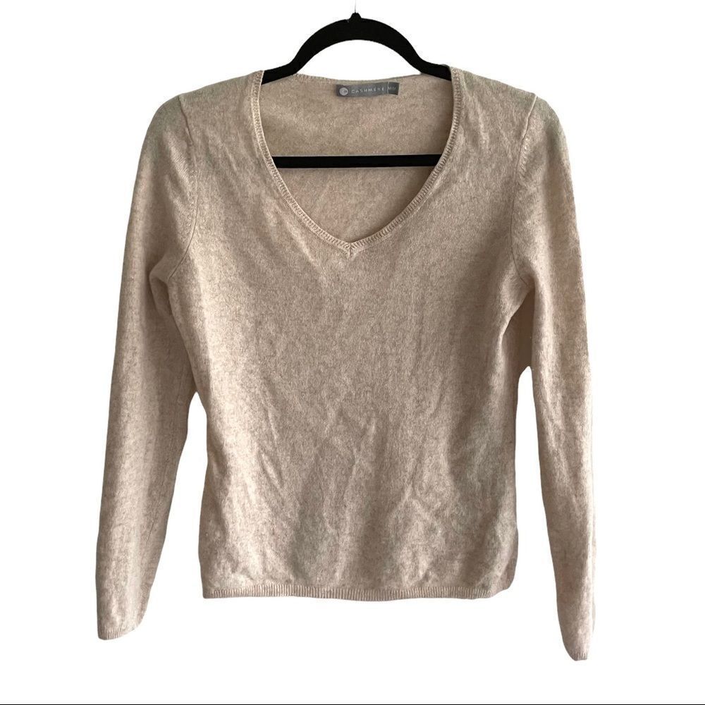 INC Cashmere V-Neck Sweater Tan Medium
